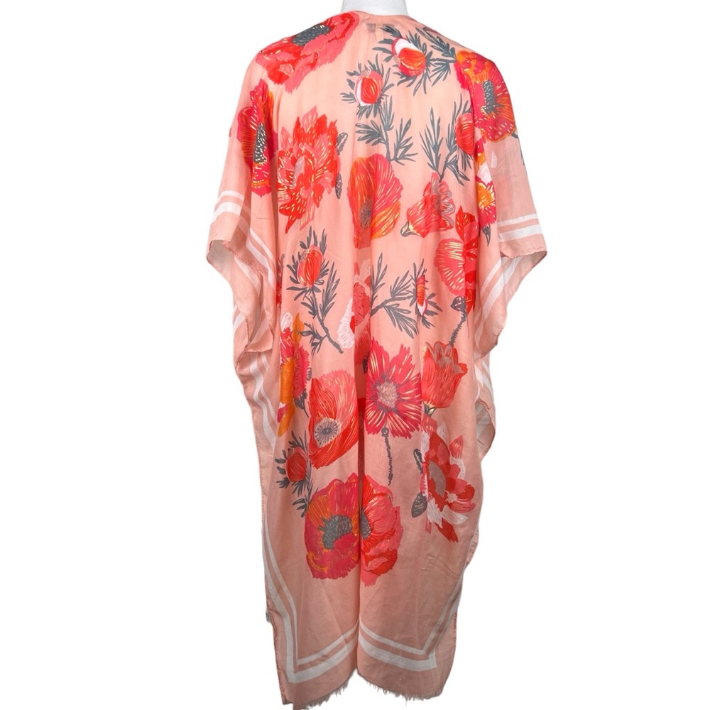 Floral Boho Sheer Lightweight Open Front‎ Cardigan Kimono, One Size Loose + Airy - Picture 3 of 10